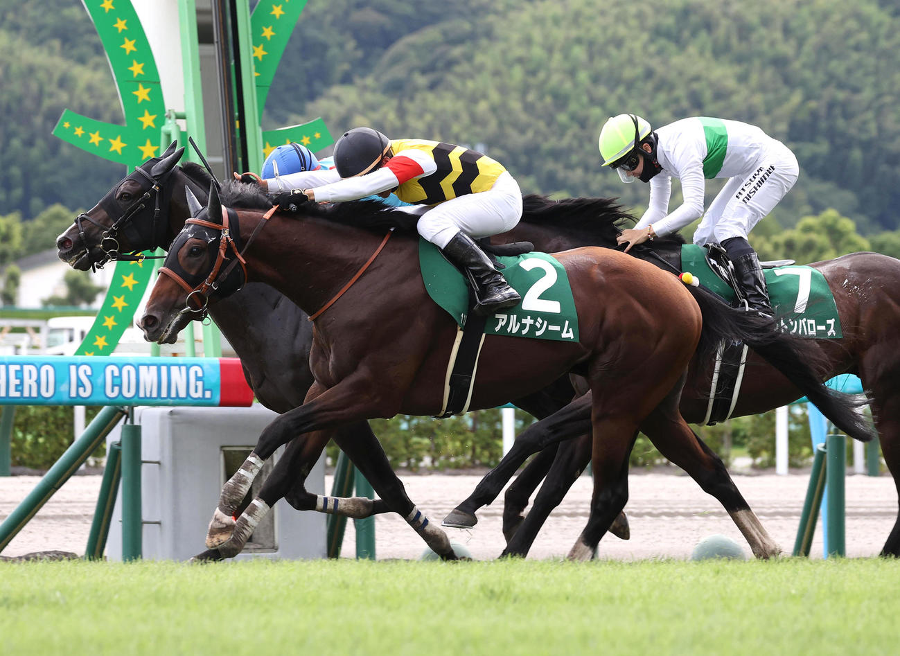 直線抜け出して中京記念を制したアルナシーム（右）（撮影・白石智彦）