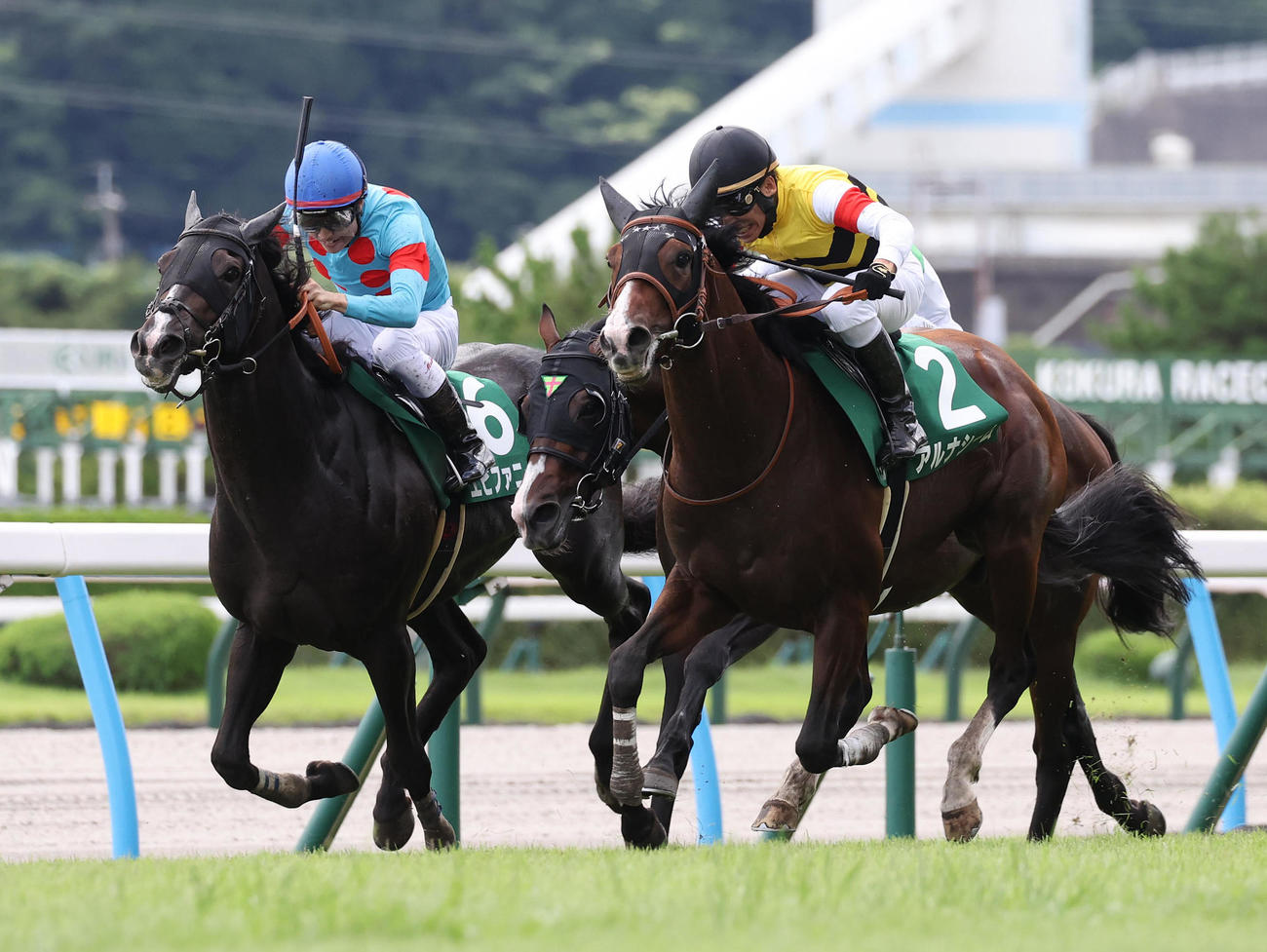 直線抜け出して中京記念を制したアルナシーム（右）（撮影・白石智彦）