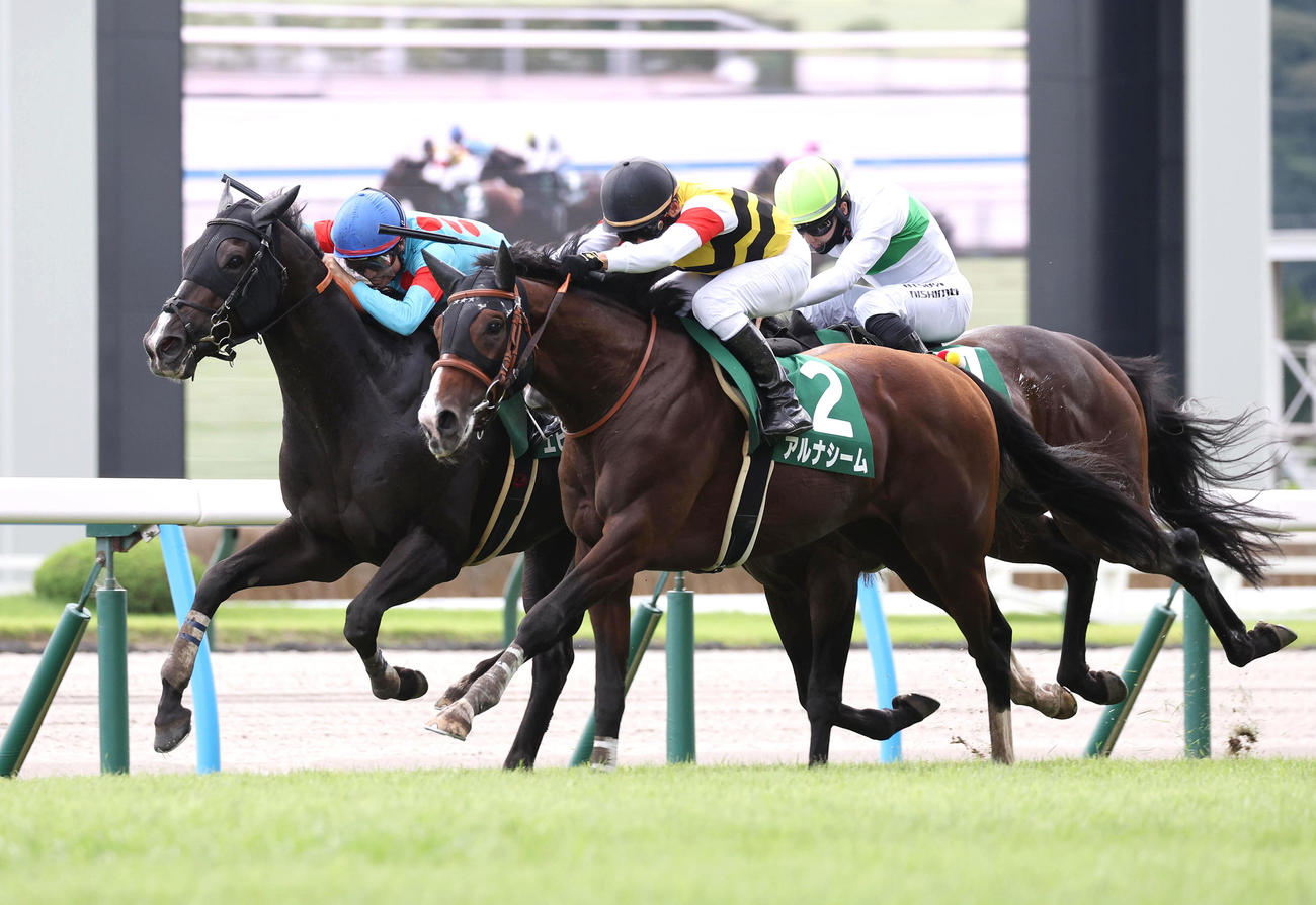 直線抜け出して中京記念を制したアルナシーム（右）（撮影・白石智彦）