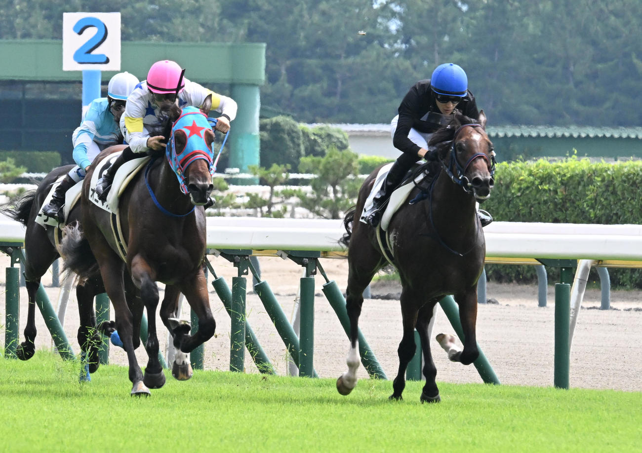新潟1R 2歳未勝利戦を制したセルヴァンスと坂井騎手（右）（撮影・千葉一成）