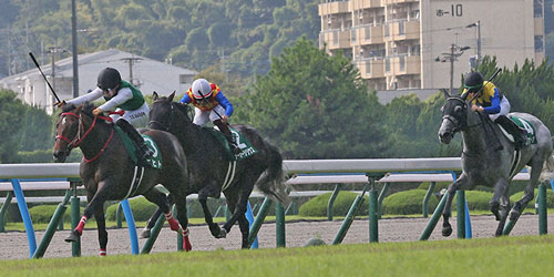 小倉記念を制したエヒト（左）と川田将雅騎手（撮影・冨田成美）＝2023年8月13日、小倉競馬場