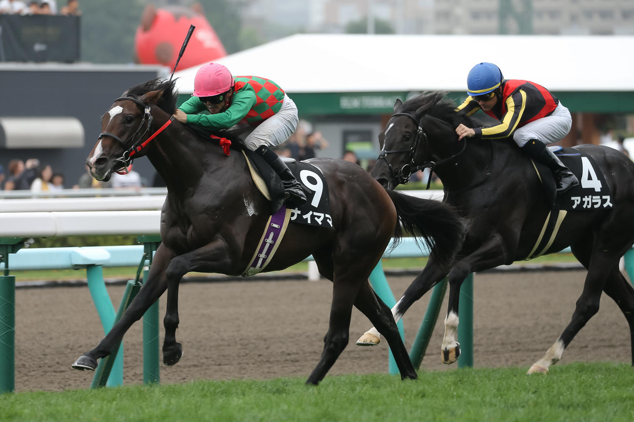 コスモス賞を制したナイママと五十嵐騎手（左）（2018年8月撮影）
