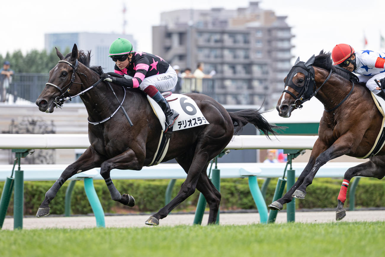 2歳未勝利を勝ち上がったテリオスララと鮫島駿騎手（撮影・村野早祐）
