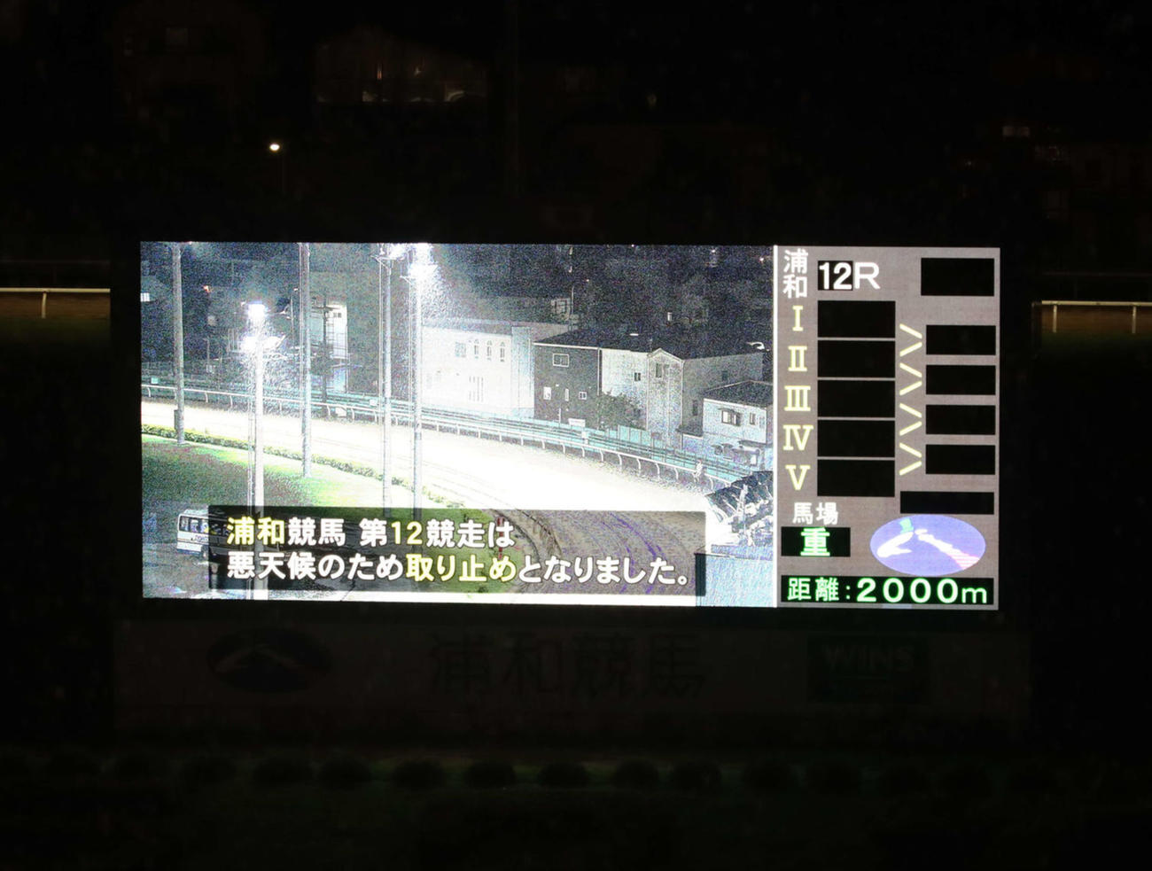 悪天候のため12Rが取りやめとなった浦和競馬場