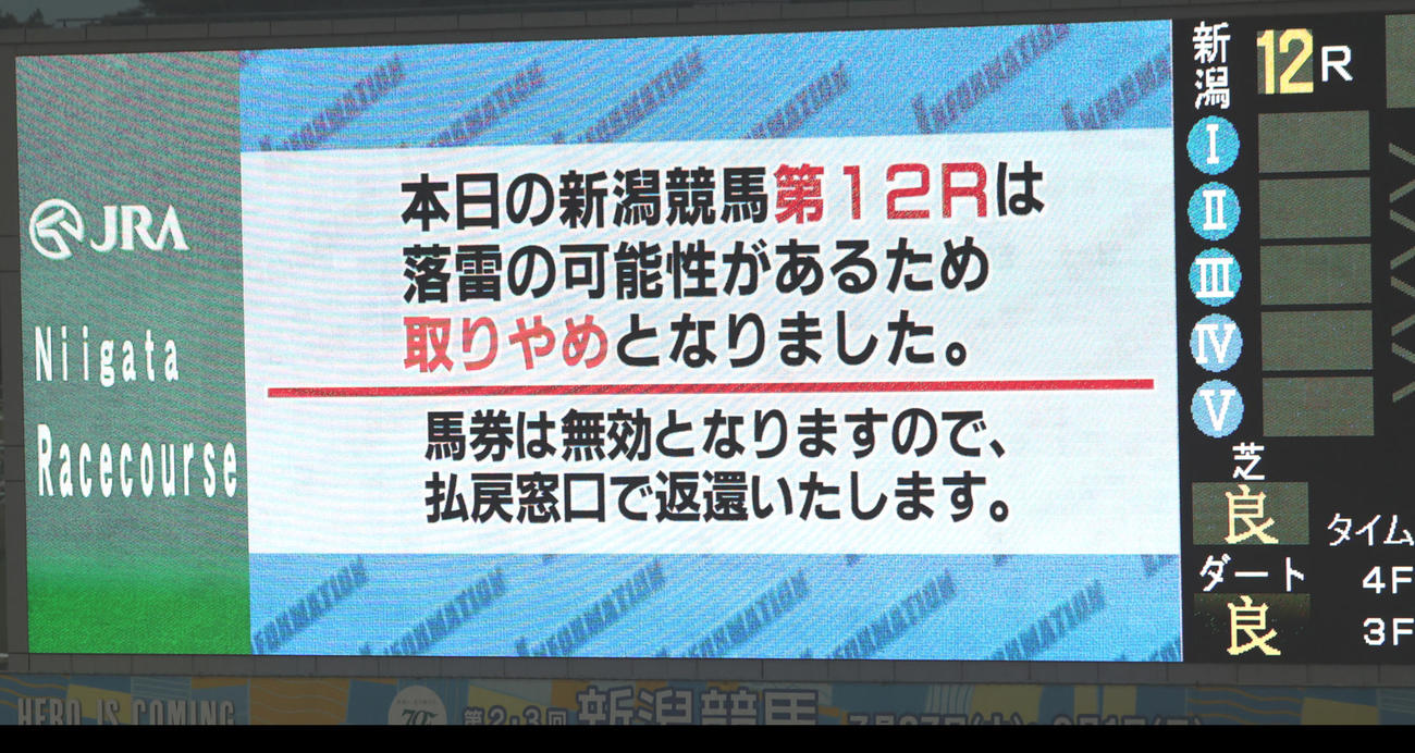 落雷の可能性のため新潟12Rレースが中止になった（撮影・柴田隆二）