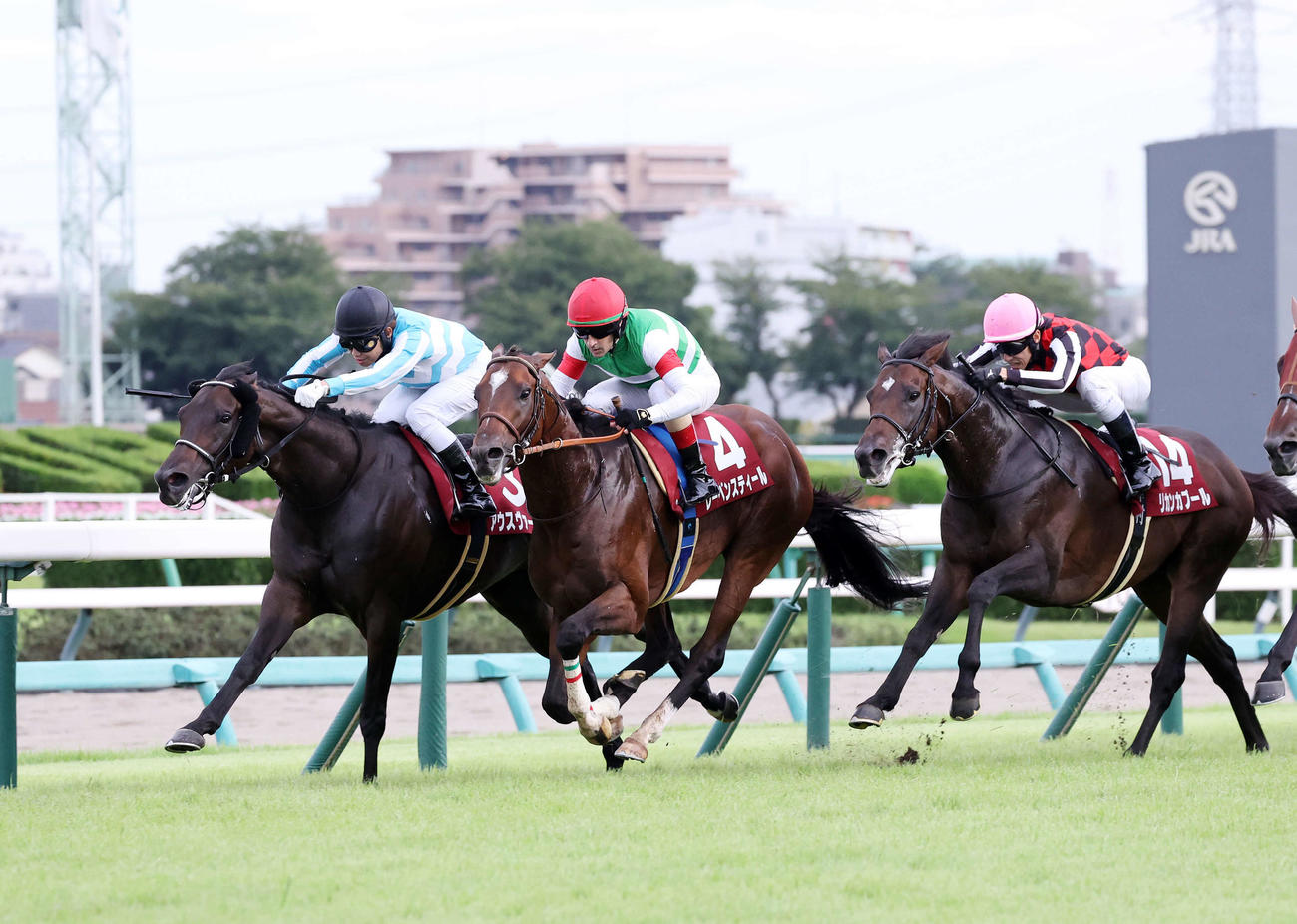 オールカマーを制したレーベンスティール（中央）とルメール騎手（撮影・鈴木正人）