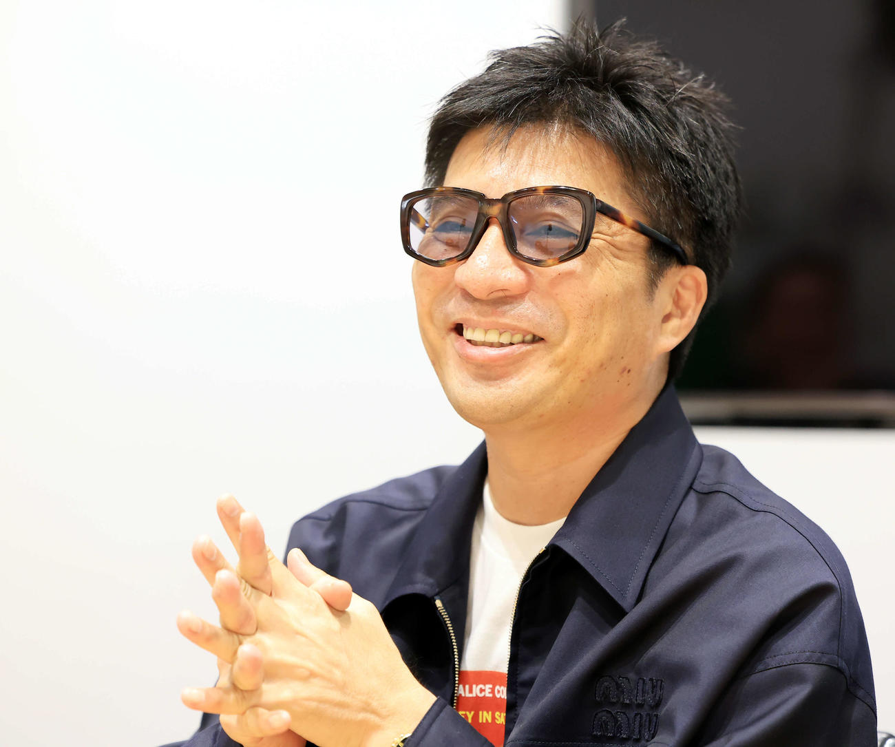 大レースを控え、笑顔で思いを語るサイバーエージェント藤田晋社長（撮影・浅見桂子）