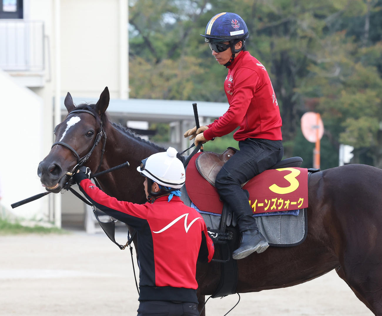 川田騎手を背に追い切りへ向かうクイーンズウォーク