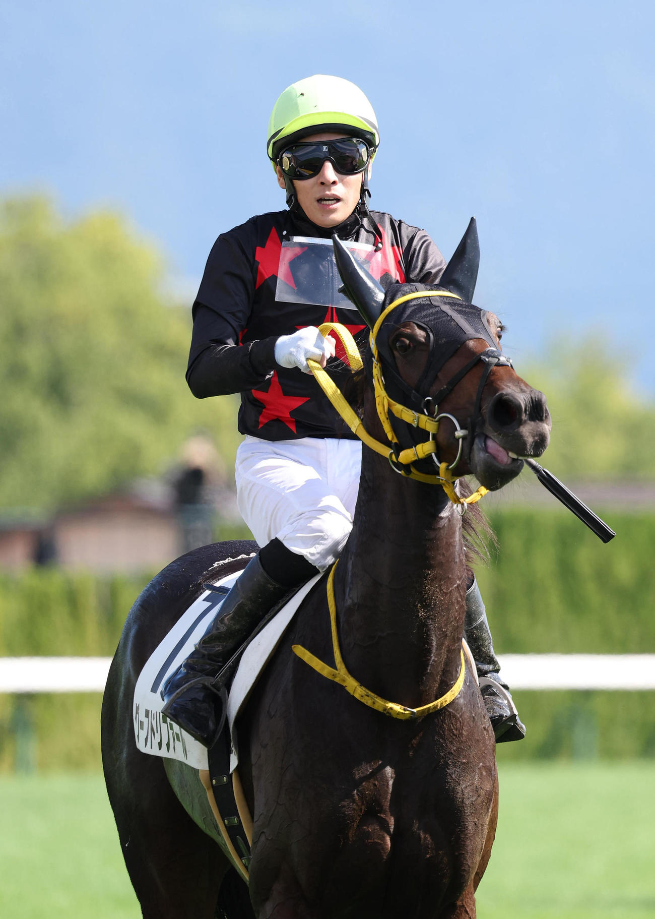 京都2R、グーフドリファールに騎乗し復帰レースを8着で終えて引き揚げる吉田隼騎手（撮影・白石智彦）