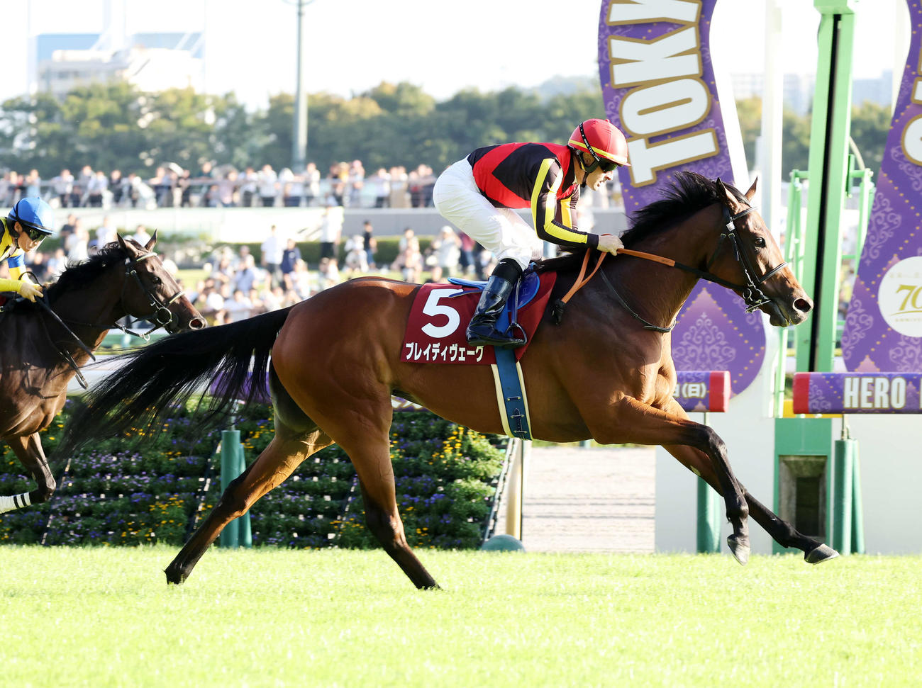 府中牝馬Sを制したブレイディヴェーグとルメール騎手（撮影・鈴木正人）