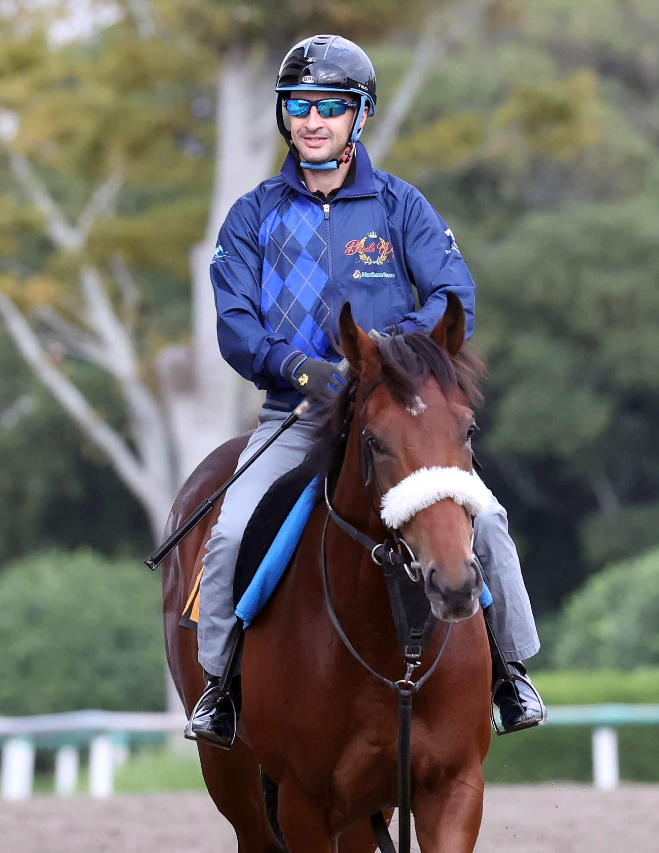 アロンズロッドのデビュー戦に向けて追い切り騎乗したルメール騎手（撮影・丹羽敏通）