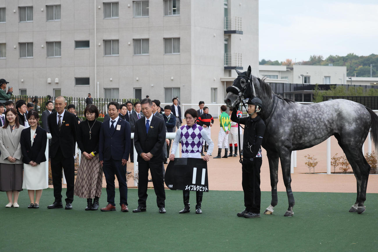 近江特別をメイプルタピットで制し、JRA初勝利を挙げた笠松競馬所属の渡辺竜也騎手（撮影・宮崎幸一）