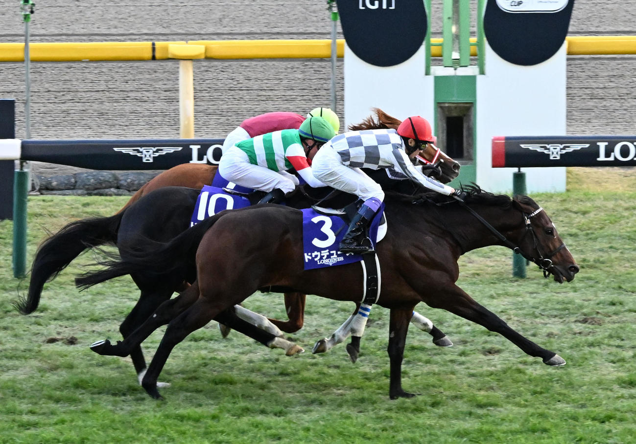 東京12R　第44回ジャパンCを制したドウデュースと武騎手（手前）（撮影・千葉一成）