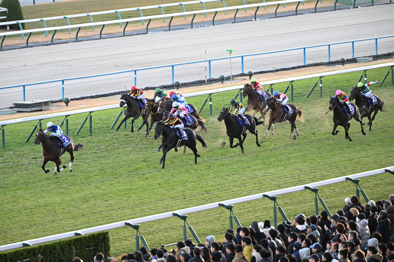 直線で抜けだし朝日杯FSを制するアドマイヤズームと川田将雅騎手（撮影・和賀正仁）