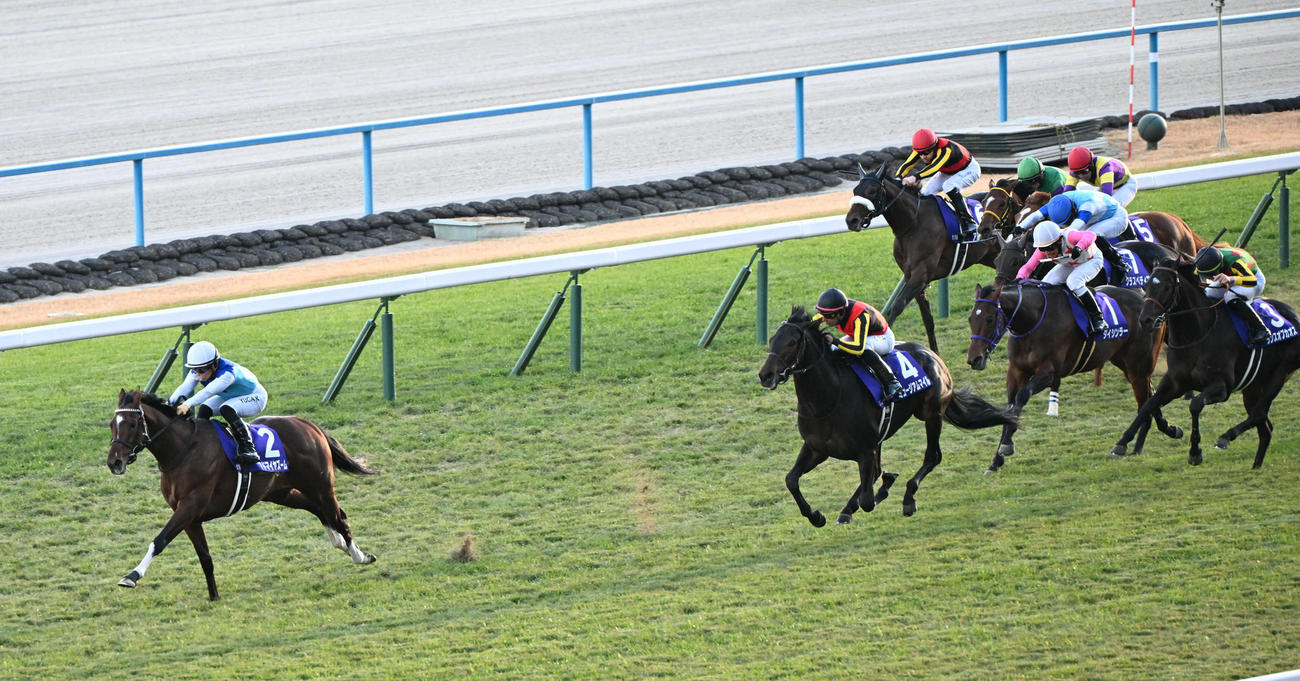 川田騎手のアドマイヤズーム（左）は直線で抜け出し、完勝で朝日杯FSを制した（撮影・和賀正仁）