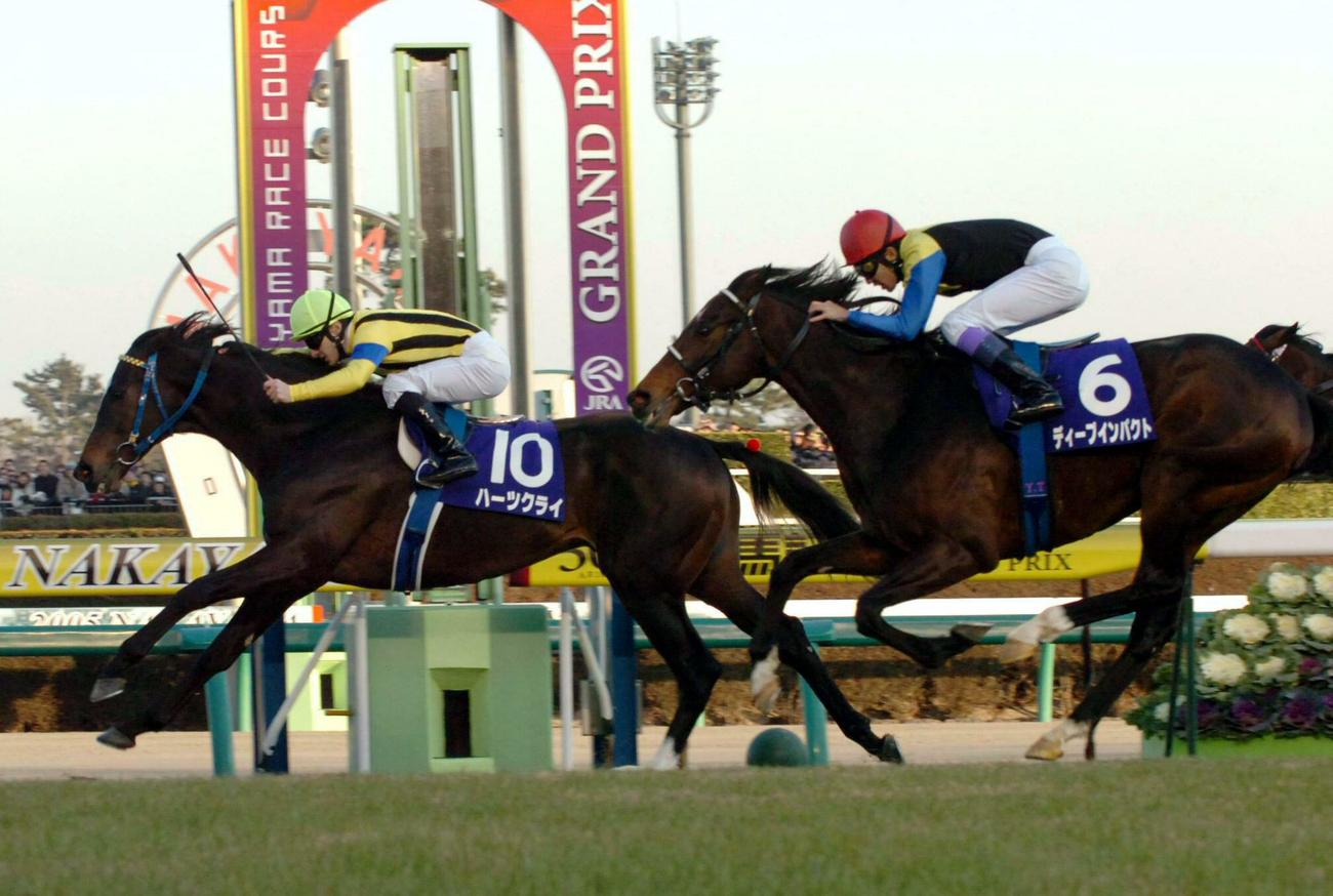 05年有馬記念　1着ハーツクライ（左）2着ディープインパクト（右）