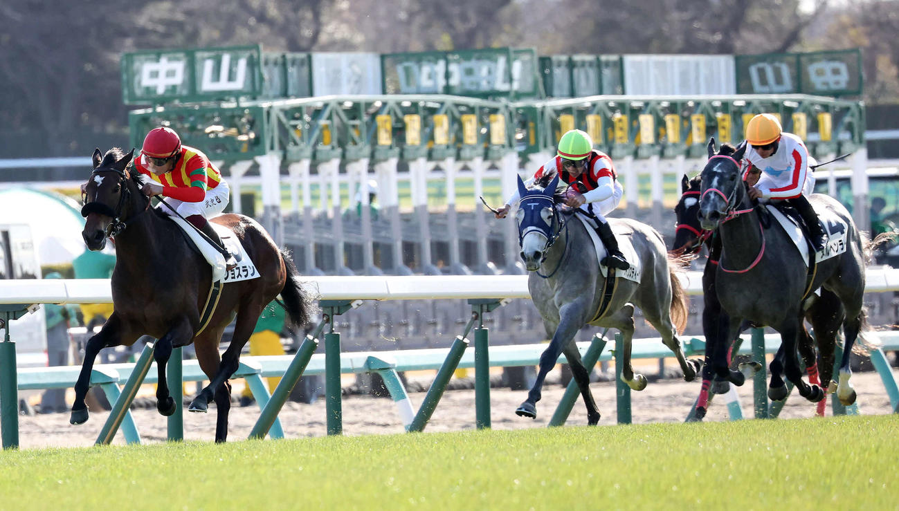 中山5R、2歳新馬戦を制したジョスランと横山武騎手（左）（撮影・丹羽敏通）