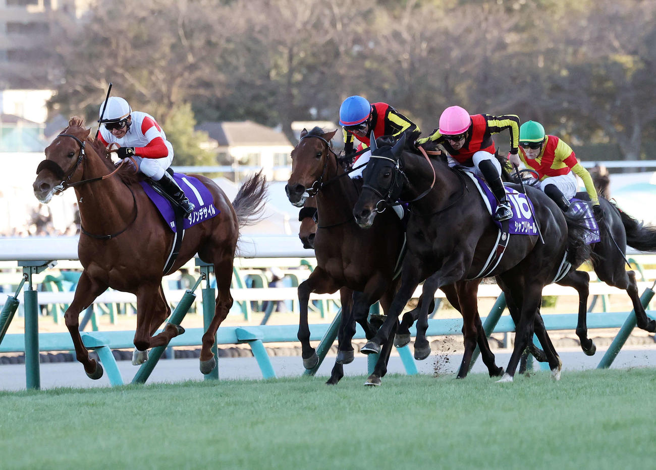 中山11R　有馬記念を制したレガレイラ（中央）と戸崎圭太騎手（撮影・鈴木正人）