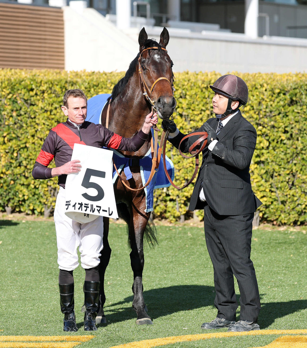 中山6R新馬戦を制したディオデルマーレとムーア騎手（撮影・鈴木正人）