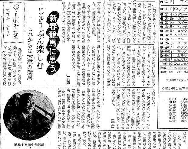 中山金杯の結果を伝える1966年1月4日付の日刊スポーツ紙面