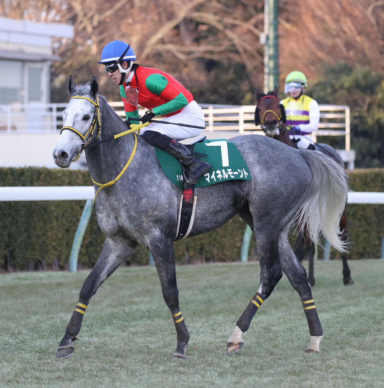 日刊スポーツ賞中山金杯で2着のマイネルモーントと丹内騎手（撮影・柴田隆二）