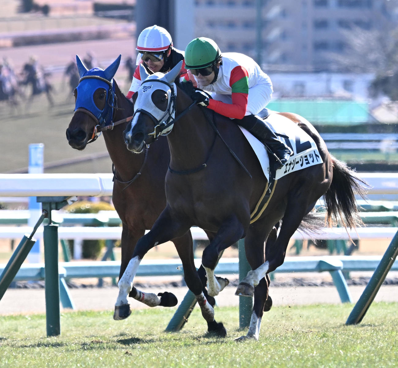 中山5R、3歳新馬戦を制したエナジーショットと横山琉騎手（右）（撮影・千葉一成）