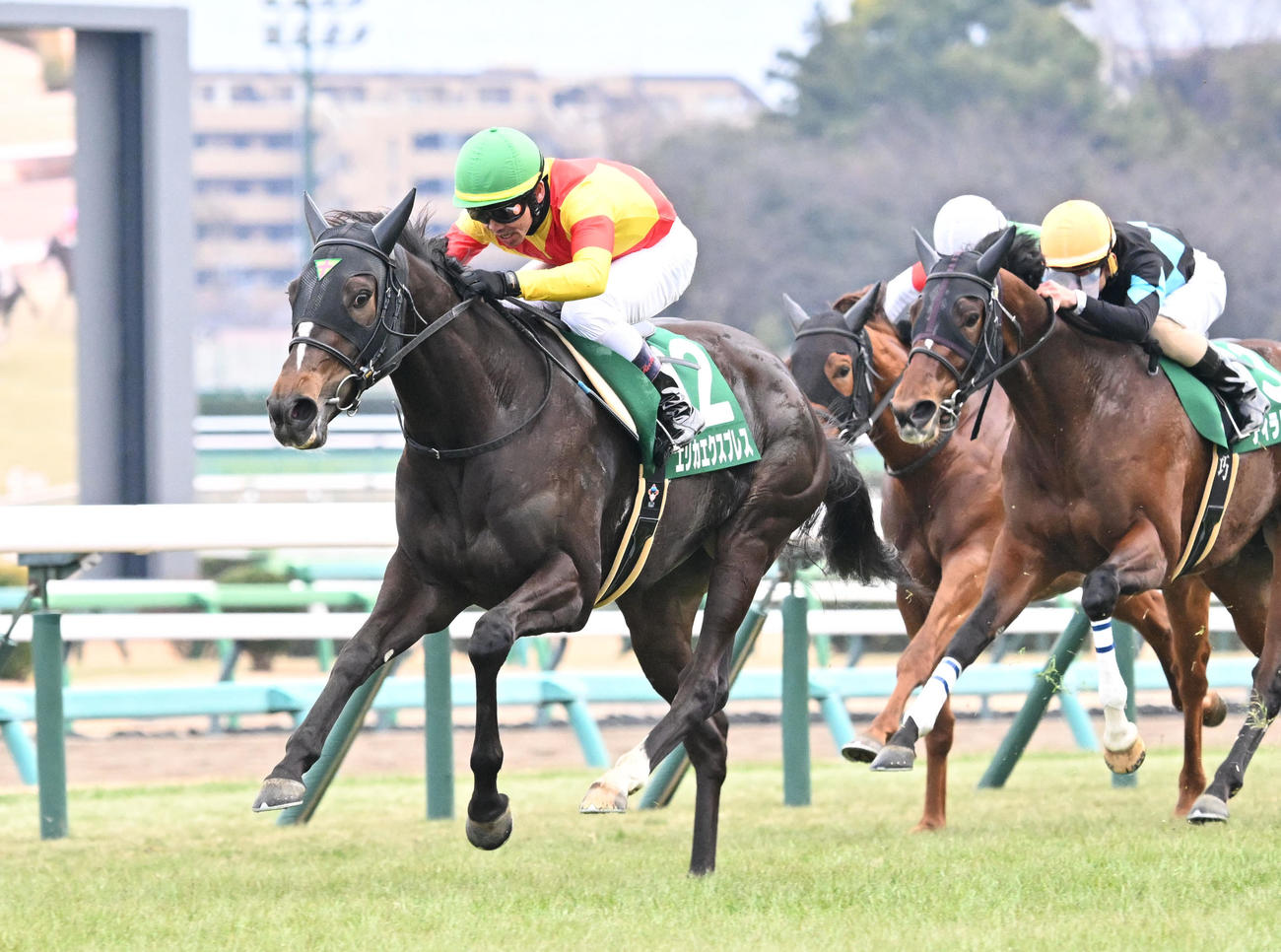 中山11R、フェアリーSを制したエリカエクスプレスと戸崎騎手（左）（撮影・千葉一成）