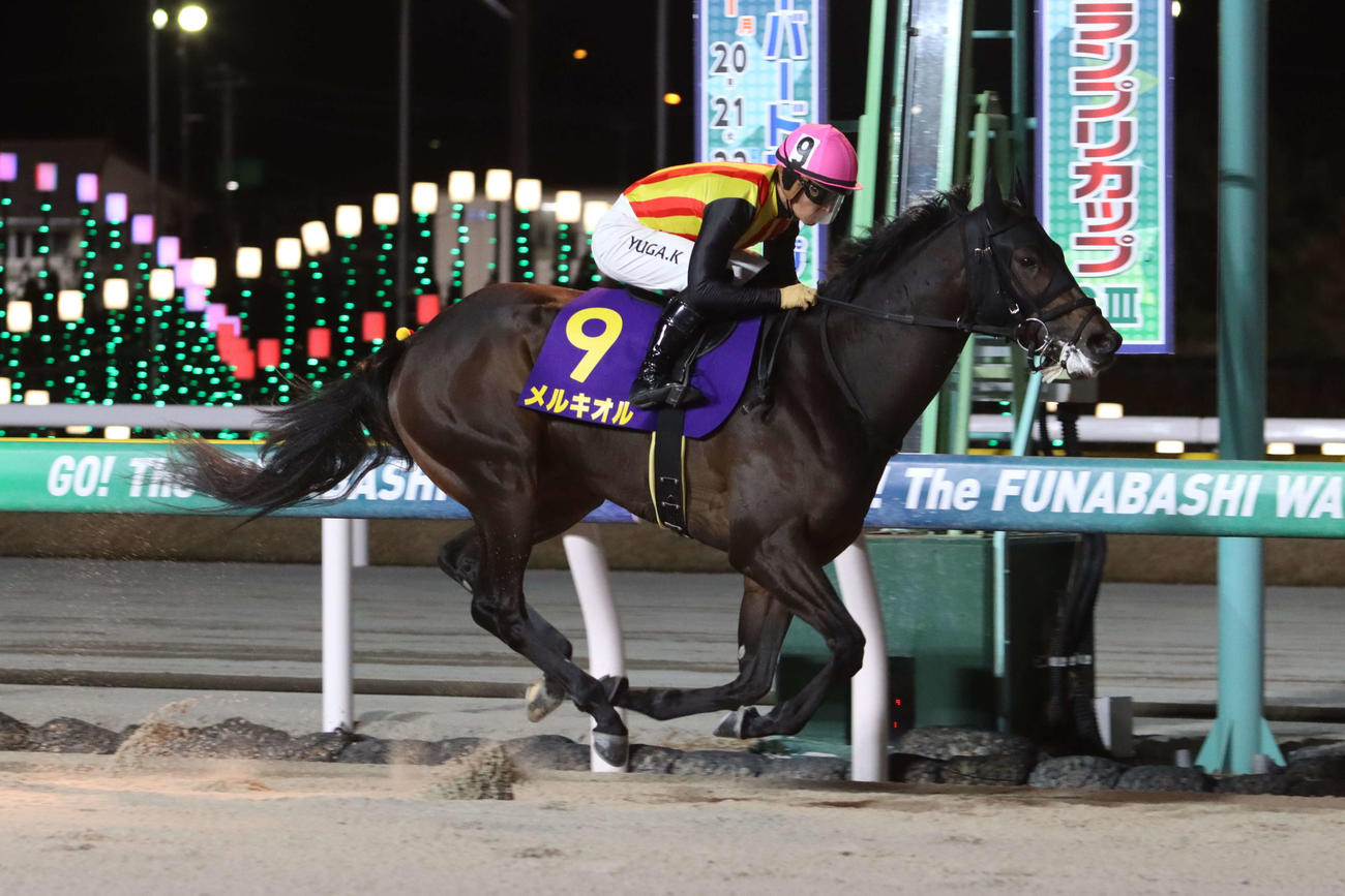 3コーナーで先頭に立ちブルーバードCを制したメルキオルと川田将雅騎手