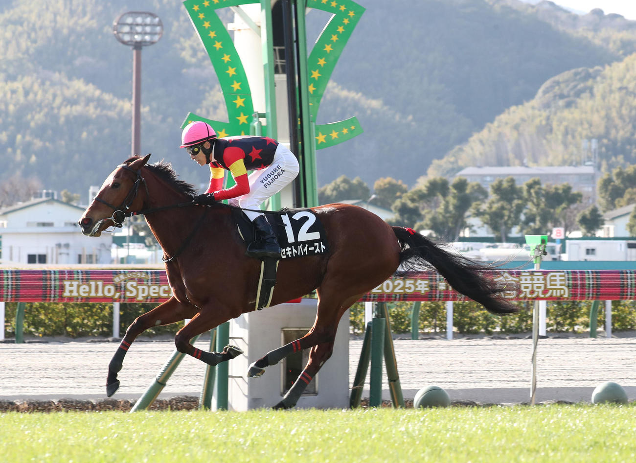 12番セキトバイーストと藤岡騎手は直線を逃げ切って壇之浦Sを制す（撮影・梅根麻紀）