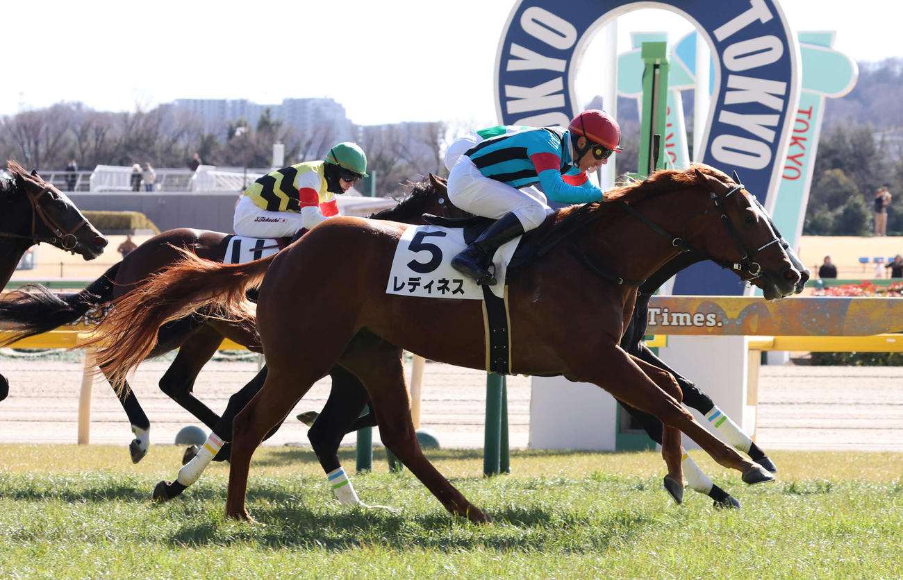東京5R、3歳新馬戦を制したレディネスと横山典騎手（手前）（撮影・丹羽敏通）