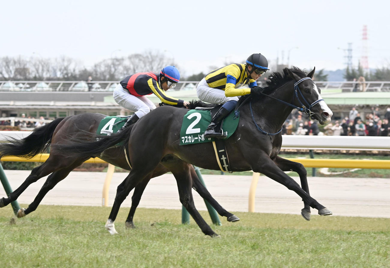 東京11R、共同通信杯を制したマスカレードボールと坂井騎手（右）（撮影・千葉一成）