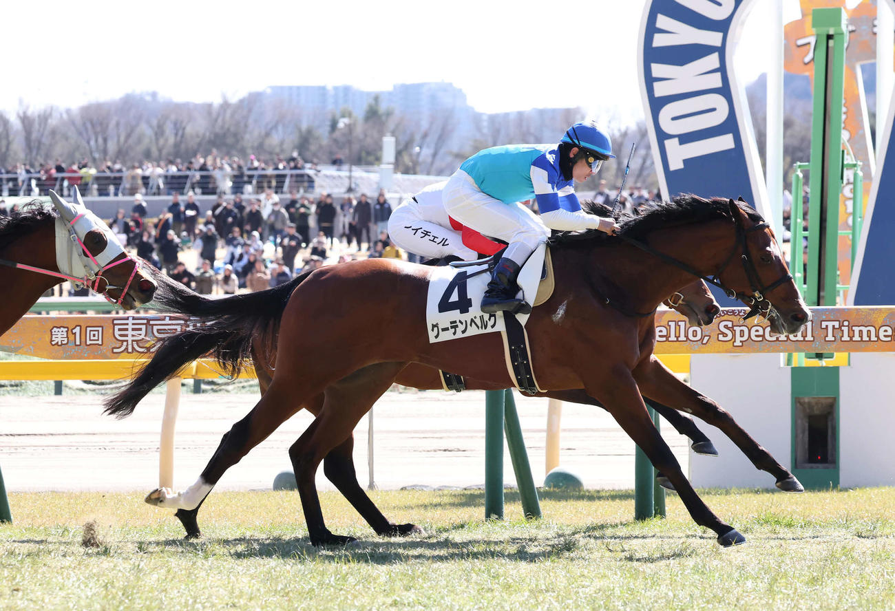 東京5R、3歳1勝クラスを制したグーテンベルクと戸崎騎手（撮影・丹羽敏通）