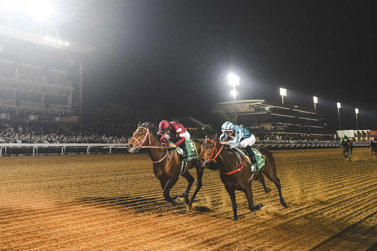 フォーエバーヤング（左）とロマンチックウォリアー（C）Jockey Club of Saudi Arabia／Paul McMillan