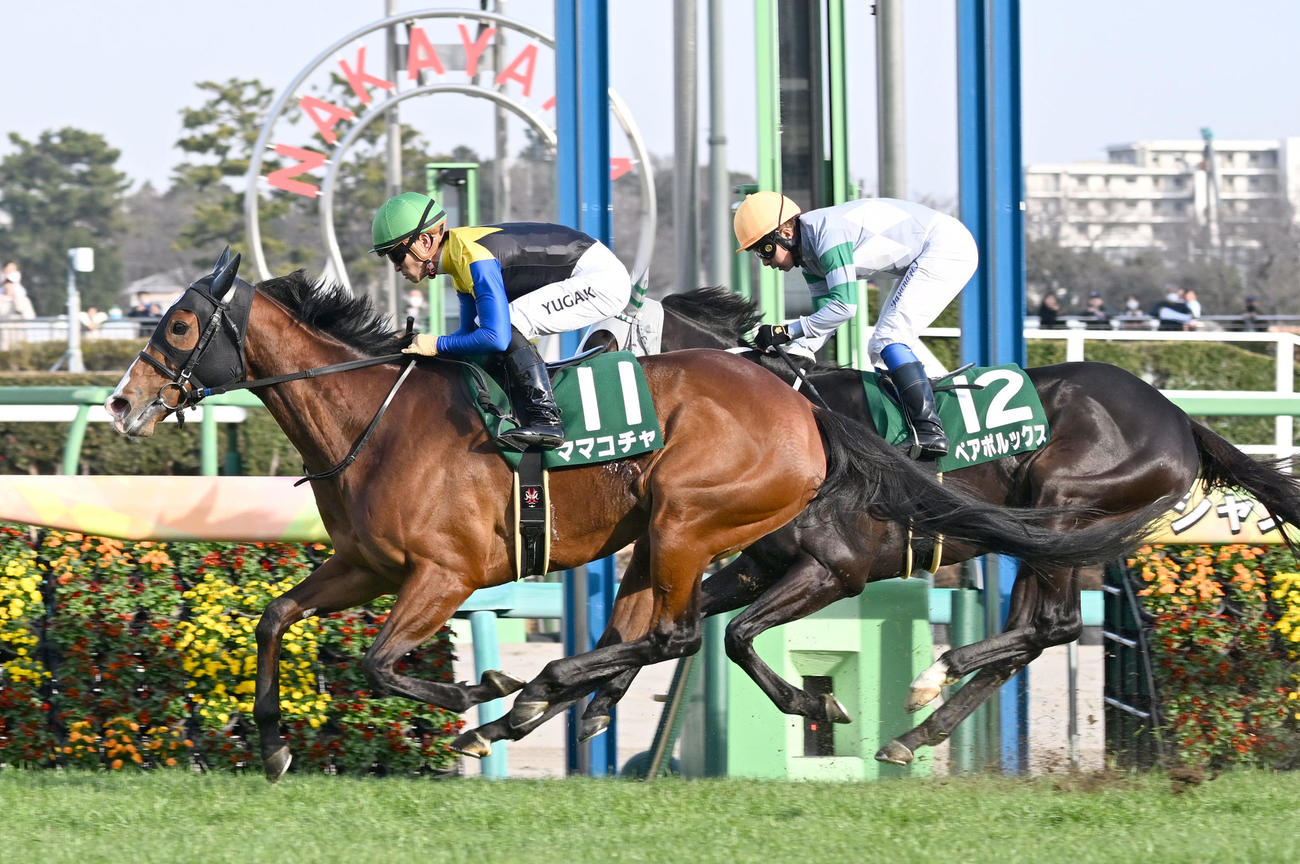 オーシャンSを制したママコチャと川田騎手。右は2着のペアポルックス（撮影・千葉一成）