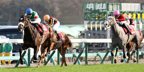 スプリングSを制したシックスペンス（左）とC.ルメール騎手（撮影・鈴木正人）＝2024年3月17日、中山競馬場