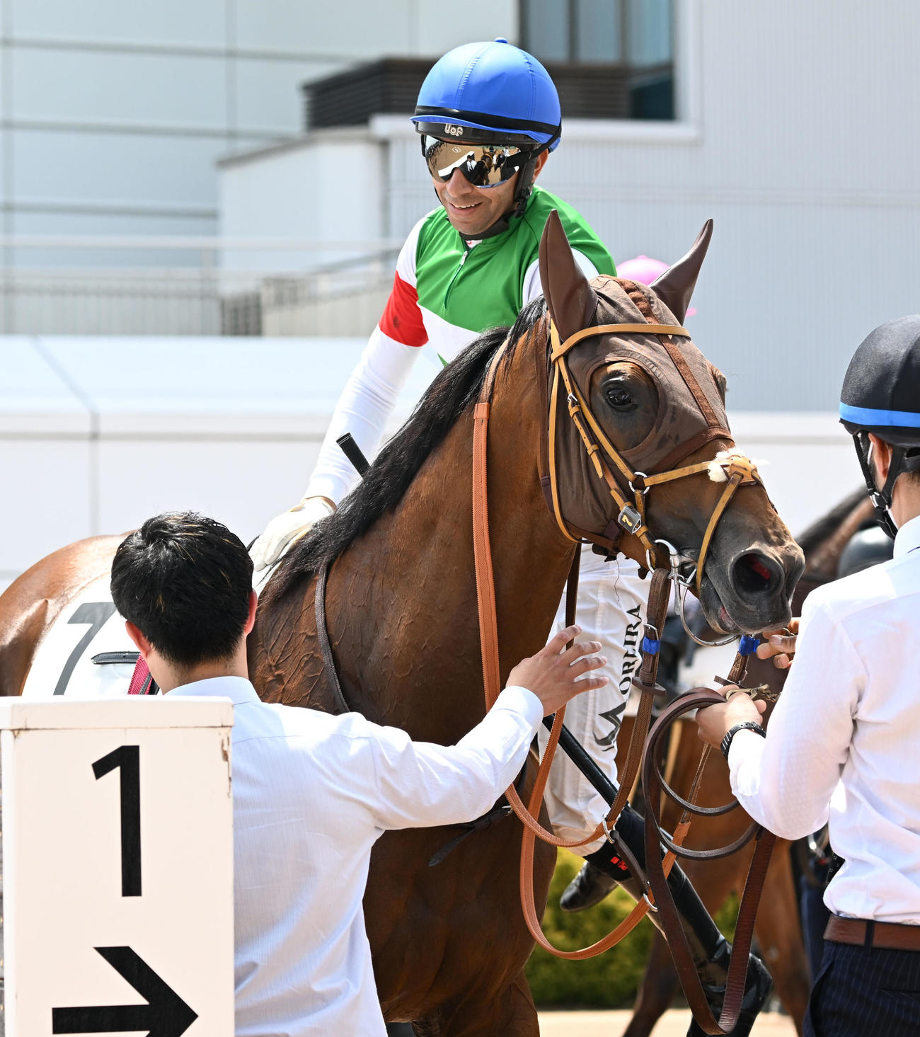 中山5R、3歳未勝利戦を制したリバーバレイトとモレイラ騎手（撮影・千葉一成）