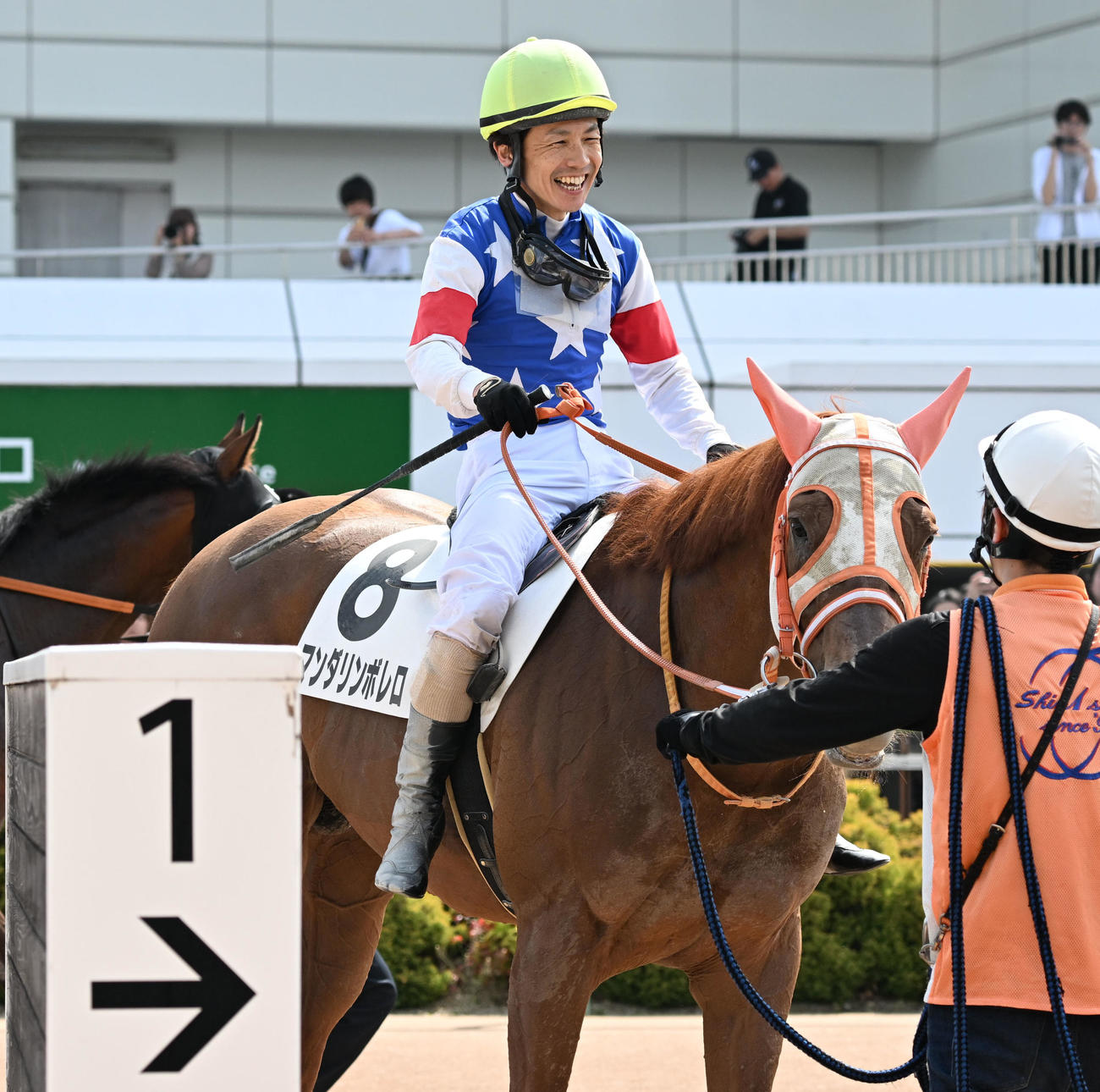中山8R、4歳上1勝クラスを制したマンダリンボレロと松岡騎手（撮影・千葉一成）