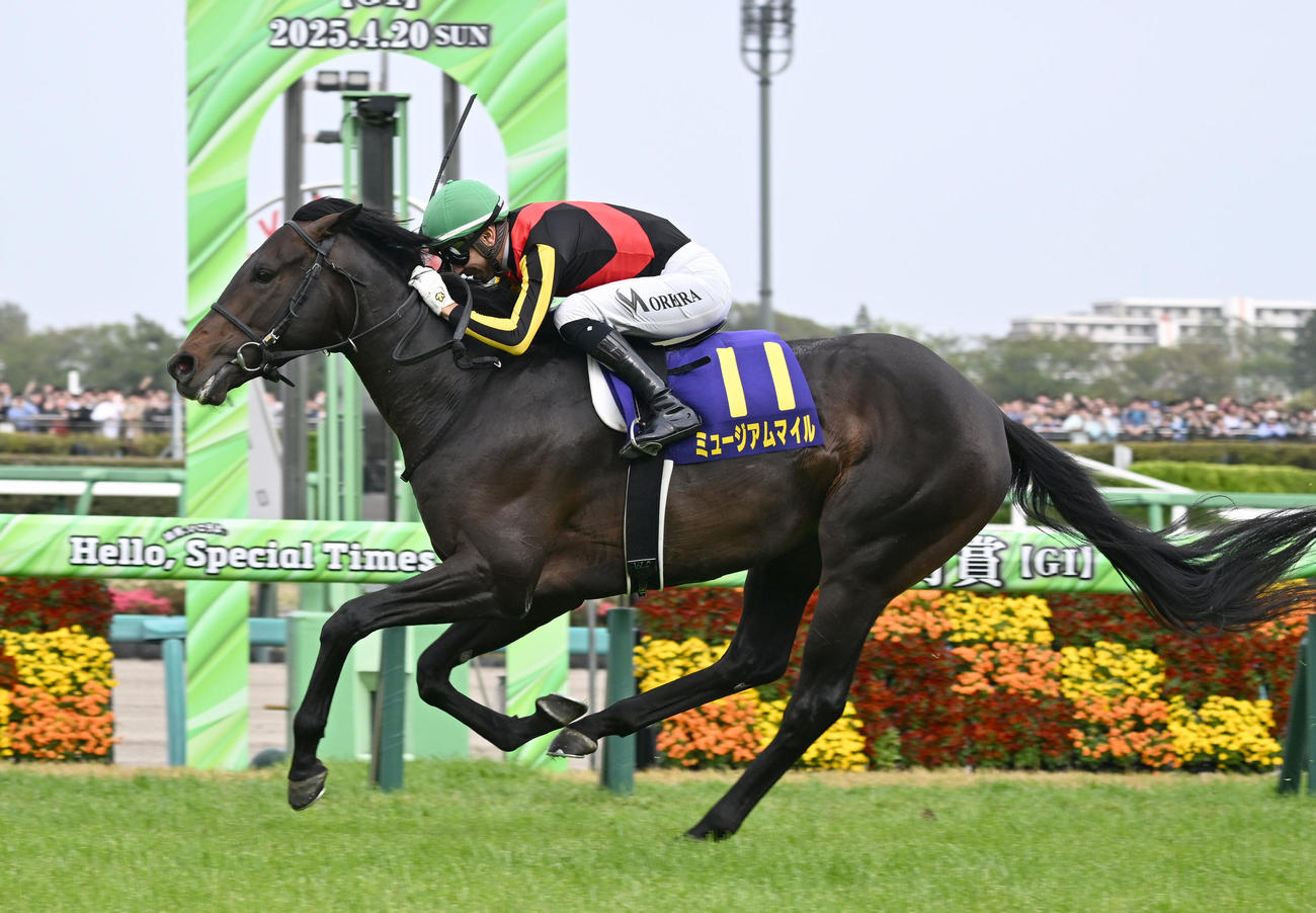 皐月賞を制したミュージアムマイルとモレイラ騎手（撮影・千葉一成）