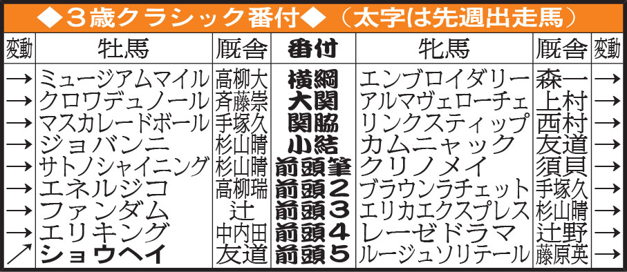 3歳クラシック番付