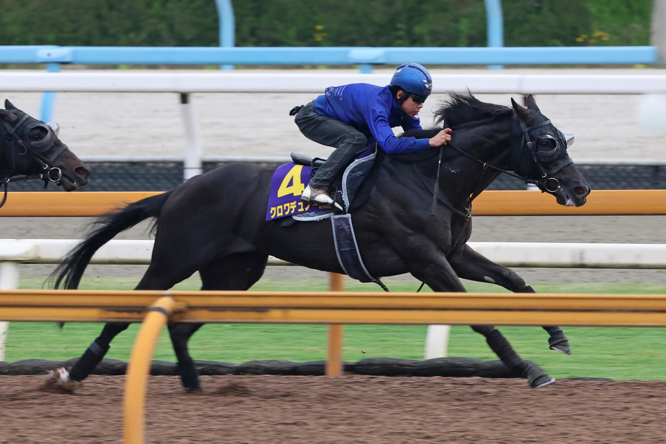北村友騎手が騎乗し、併せ馬に先着するクロワデュノール