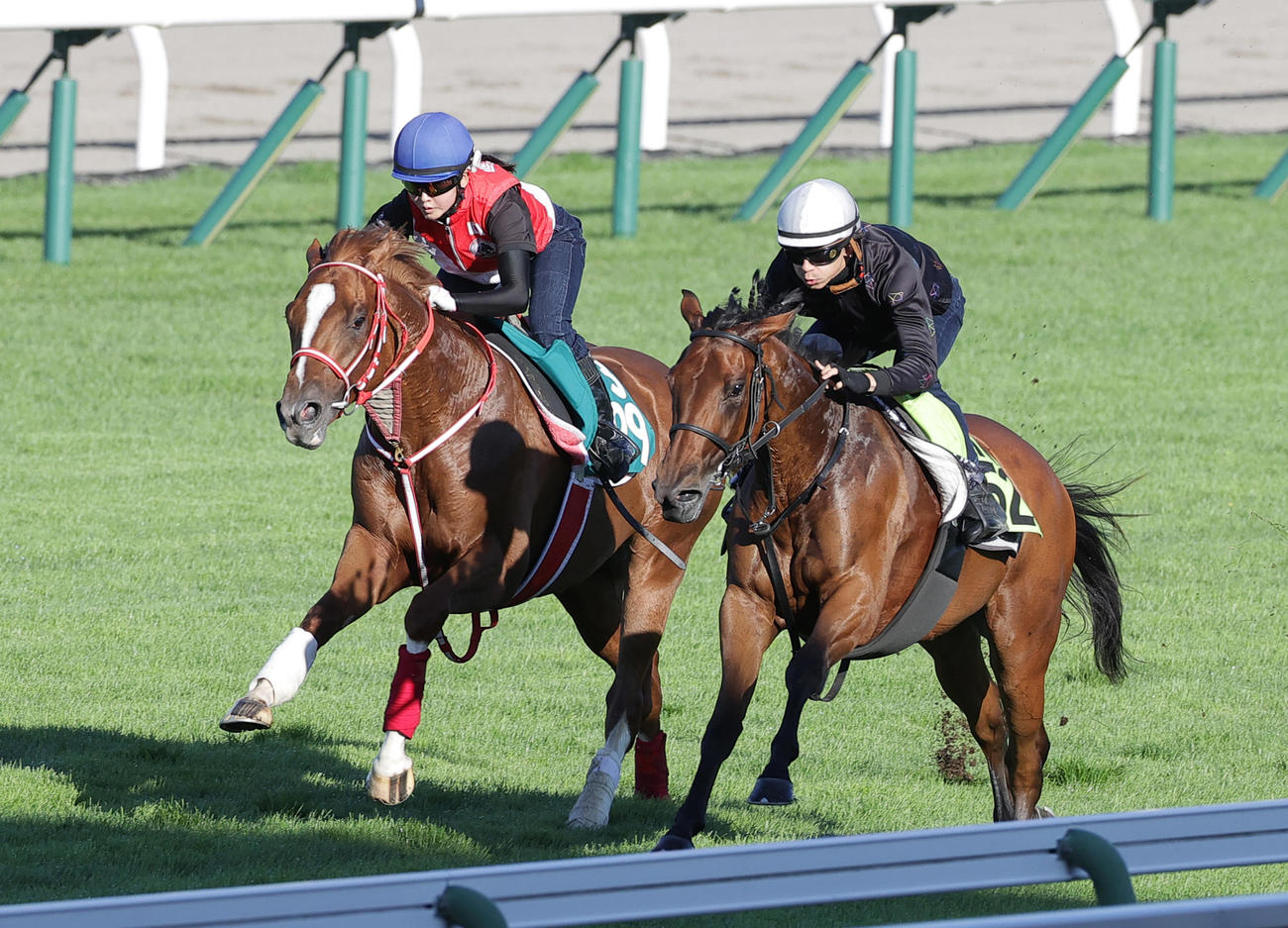 併せ馬で追い切られるクラン（右）