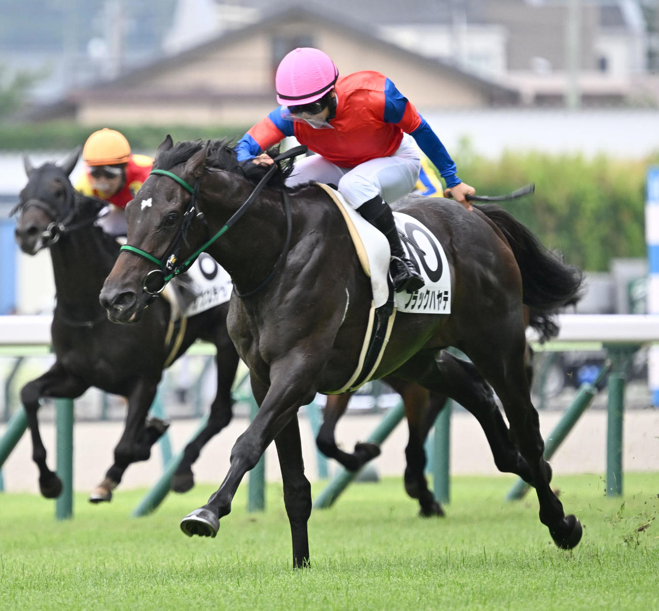 福島1R、2歳未勝利を制したブラックハヤテと石神深道騎手（撮影・千葉一成）