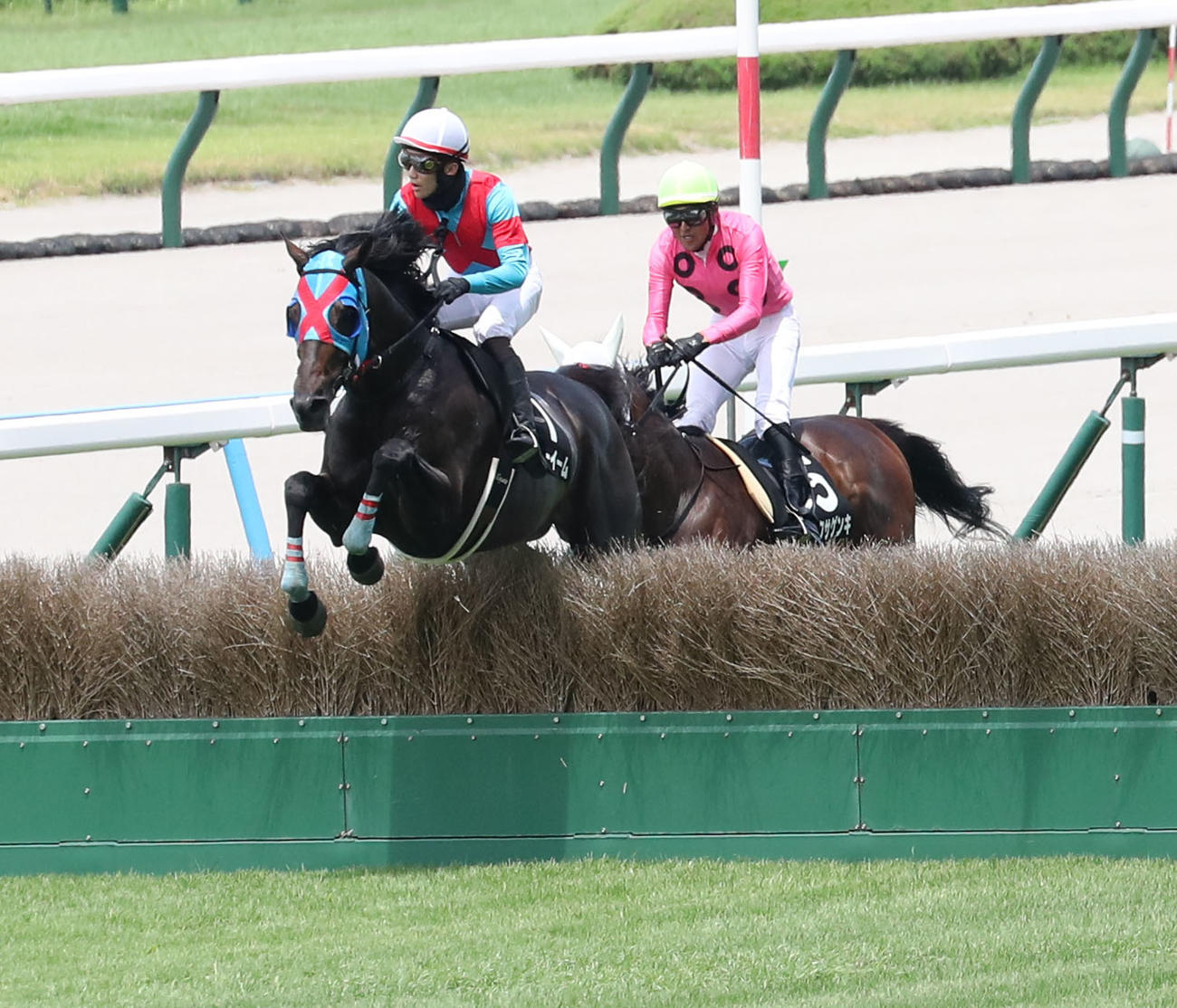 小倉4RソレイユジャンプSを制したネビーイームと小牧騎手（左）（撮影・梅根麻紀）