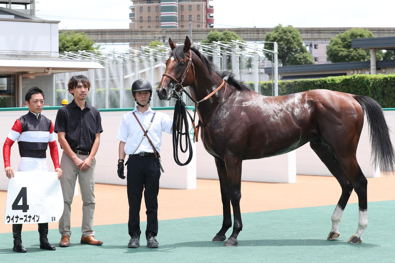2歳新馬を制したウイナーズナインと川田騎手（撮影・梅根麻紀）