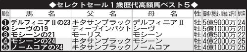セレクトセール1歳歴代高額馬ベスト5