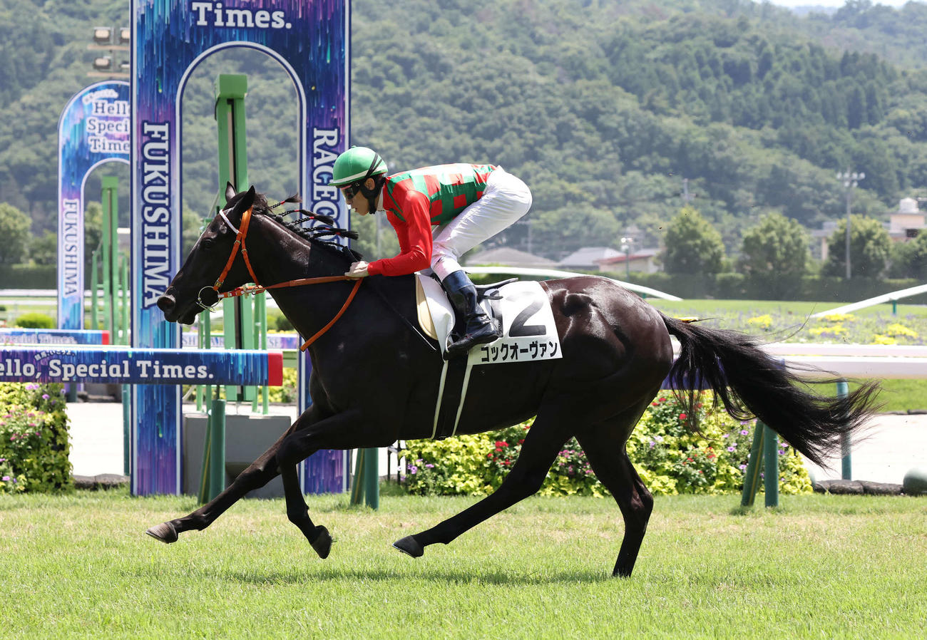 福島4R、2歳新馬戦を制したコックオーヴァンと津村騎手（撮影・丹羽敏通）