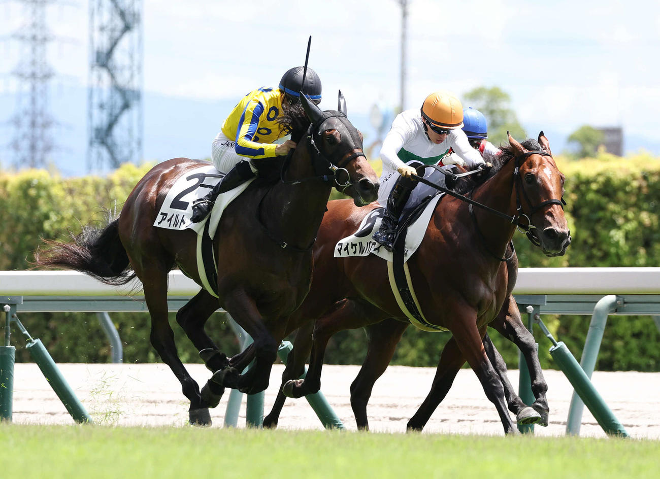 中京4R、アイルトン（左）との競り合いを制して新馬戦を勝利したマイケルバローズ（撮影・白石智彦）