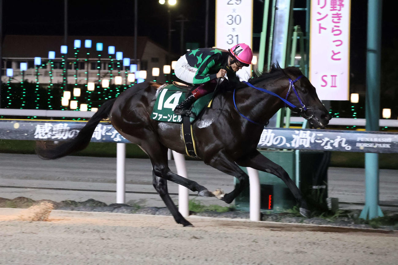 直線で抜け出し習志野きらっとスプリントを制したファーンヒルと笹川翼騎手