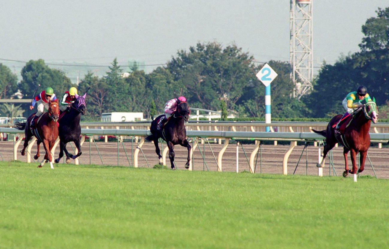 98年毎日王冠でサイレンススズカに破れ5着のグラスワンダー（左端）