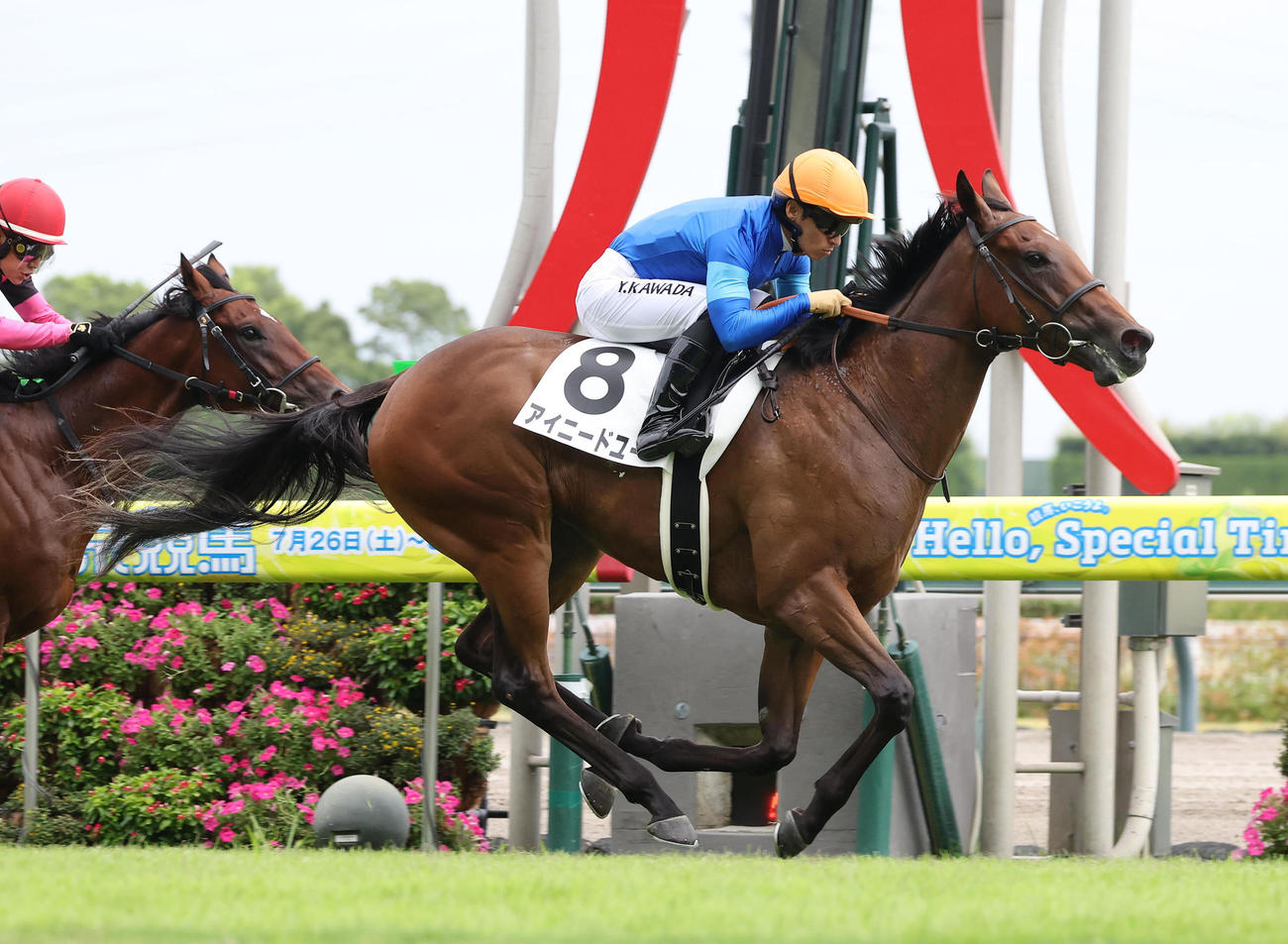 中京4R、直線抜け出して新馬戦を制したアイニードユー（撮影・白石智彦）